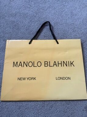 Authentic Manolo Blahnik Pale Yellow Paper Shopping Bag with Black Logo